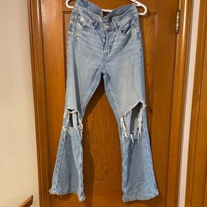 American Eagle Distressed Light Blue low rise baggy flare Jeans